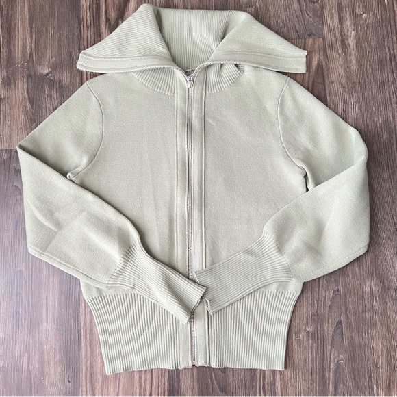 Magaschoni Sage NEW  Green Full Zip Knit Viscose Blend Cardigan Sweater - Picture 6 of 16